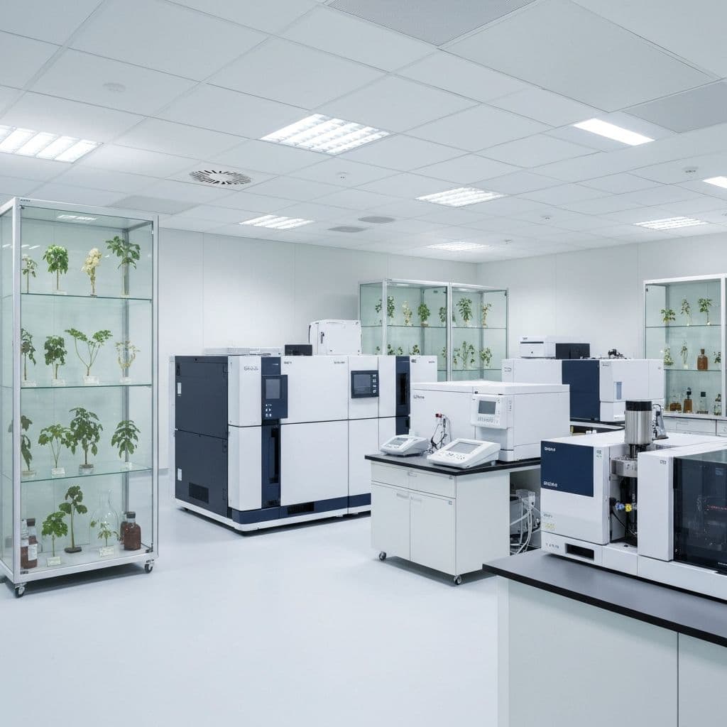 Modern laboratory with botanical specimens
